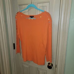 Misses Sz XL Attitude Orange Knit Shirt With Colorful Buttons